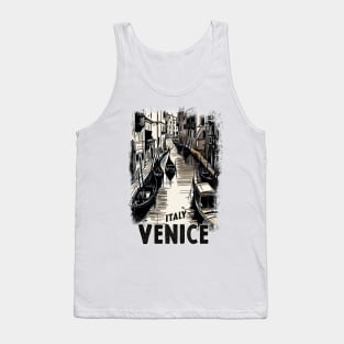 Venice Italy Vintage Travel Postcard Art Style Retro Mid Century illustration Tank Top